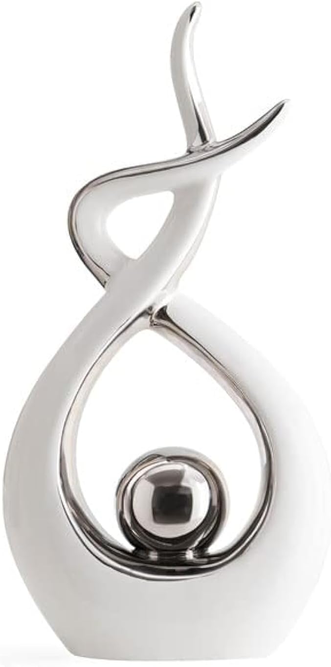 Estatua de Cerámica Abstracta de Diseño - Blanco y Plata