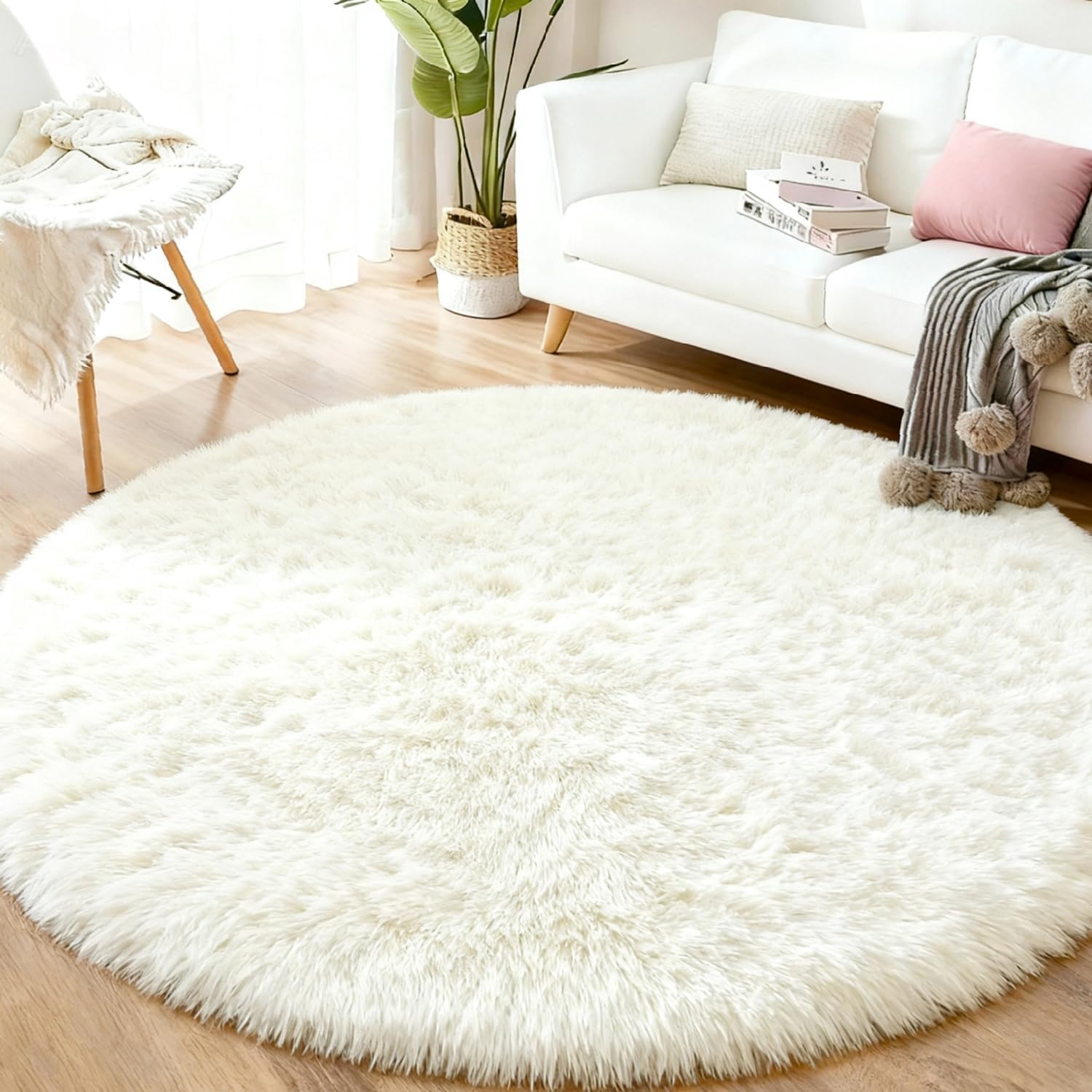 Alfombra redonda suave crema 120 cm