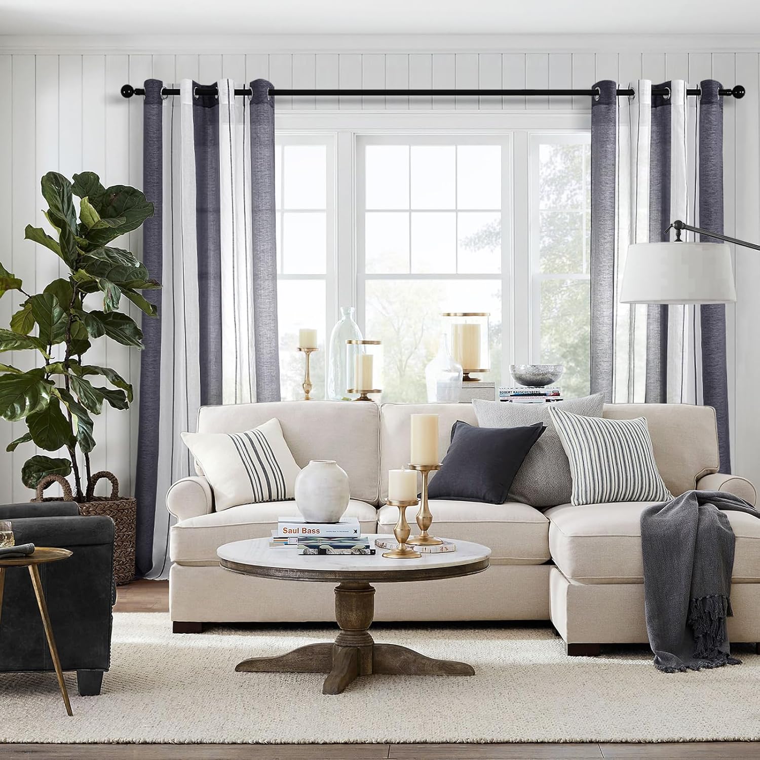 Topfinel Cortinas de Visillo con Rayas Semitranslúcidas
