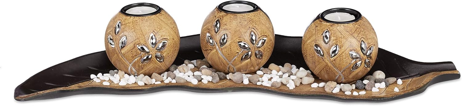 Relaxdays Portavelas con Cuenco Decorativo en Forma de Hoja y Velas.