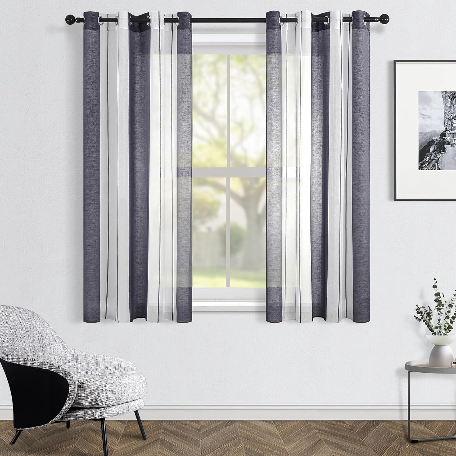 Topfinel Cortinas de Visillo con Rayas Semitranslúcidas